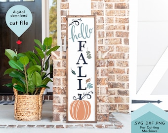 Vertical Porch Sign - Hello Fall Svg, dxf, png - autumn svg, thanksgiving svg, Cricut Cut File
