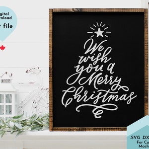 Merry Christmas SVG - hand lettered we wish you a merry christmas, shaped svg file, holiday svg, winter svg, holiday sign svg