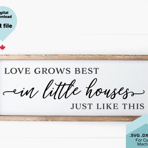 Liebe wächst am besten in kleinen Häusern wie diese SVG, kleine Wohnkultur, Zeichen Svg, Familie Svg, willkommen Dxf, Png, Familie Svg, Cricut geschnitten Datei, modern