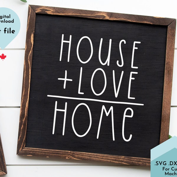 House plus Love equals Home Svg, Hand lettered Cozy Svg, Rustic Sign Svg, Housewarming, Couples, Romantic commercial use SVG