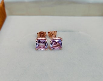 Pink Amethyst Earrings, Rose De France Amethyst Stud Earring, 925 Sterling Silver Stud Earrings, Cushion Cut Amethyst Earrings, Gift for Her