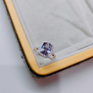 Alexandrite Engagement Ring, Cushion Cut Color Change Alexandrite Halo Ring, Handmade Sterling Silver Ring, June Birthstone, Gift for her