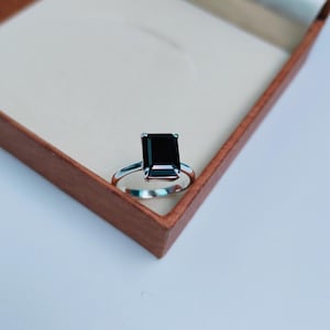 Natural Black Onyx Solitaire Ring, Octagon Cut Black Onyx Ring in 925 Sterling Silver, Promise Ring, Anniversary Gift, Gift for Her