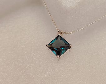 Custom order Teal sapphire matching Necklace and Stud Earrings with Yellow Gold Plating(Filled)