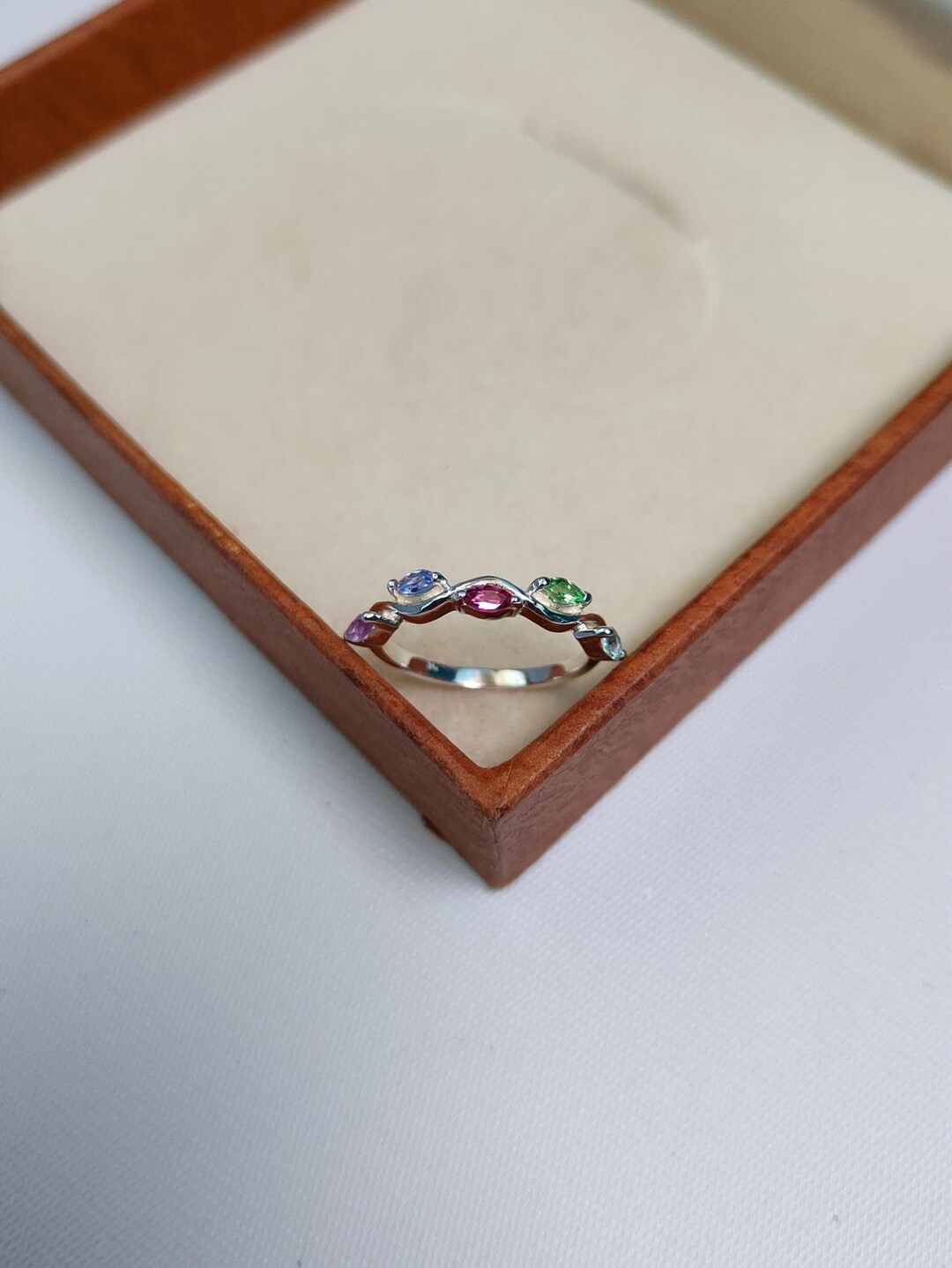 Multi Natural Stones Band Ring, Multi Stone Ring, 925 Sterling Silver ...