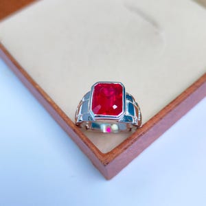 Art Deco Ruby Men’s Ring, Octagon Cut Ruby Ring in 925 Sterling Silver, Red Ruby Statement Ring, July Birthstone Handmade Gift for Him