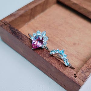 Alexandrite Bridal Ring Set, Color Change Alexandrite Ring, Alexandrite Wedding Ring in 925 Sterling Silver, June Birthstone, Gift for her