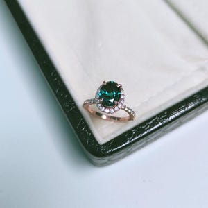 Oval Teal Sapphire Halo Ring, Lab Grown Teal Sapphire Ring, 925 Sterling Silver, September Birthstone Ring, Gift for Her