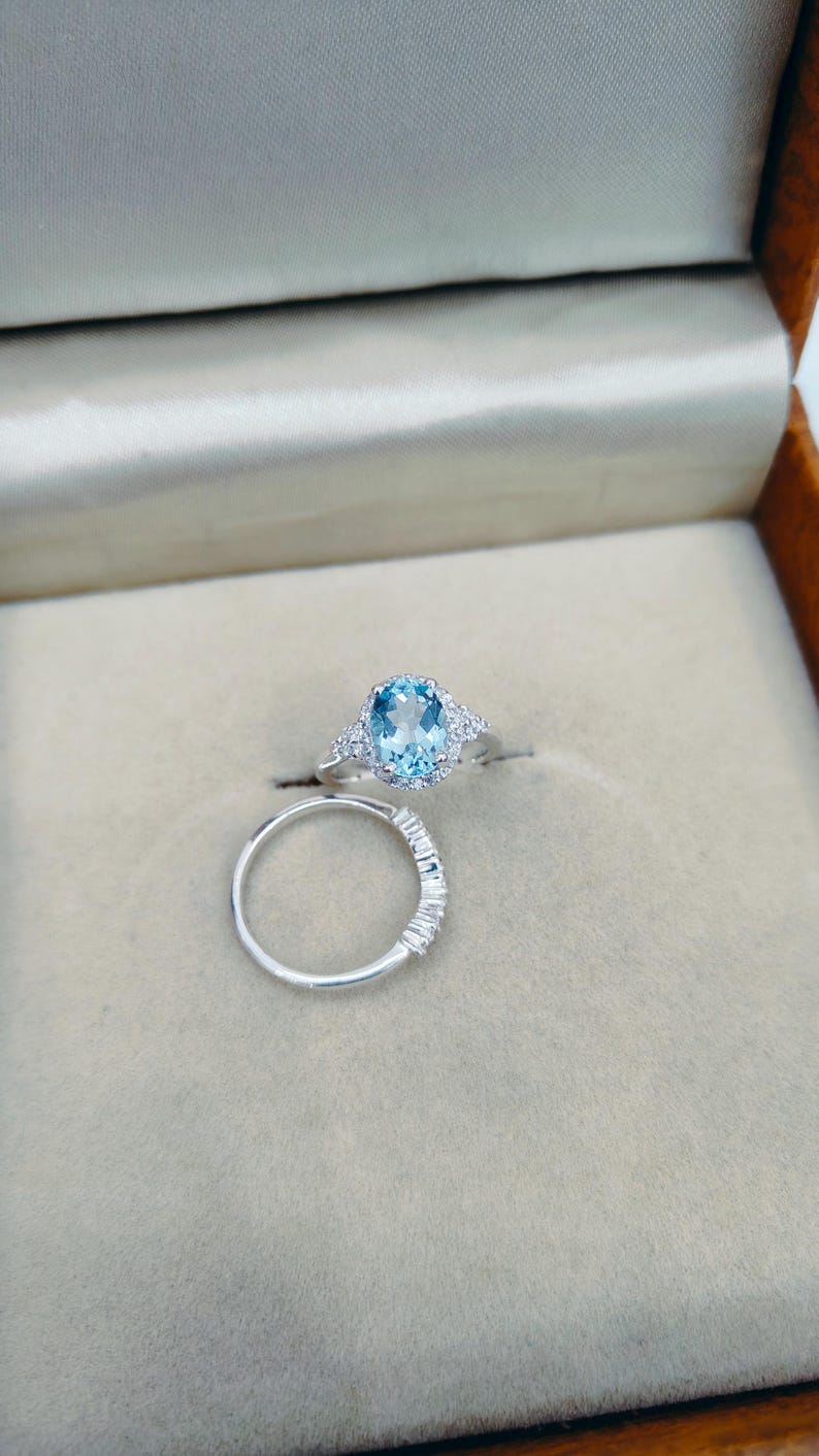 Natural Sky Blue Topaz Bridal Ring Set, 925 Sterling Silver Blue Topaz ...