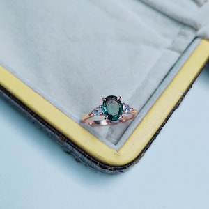Teal Sapphire Engagement Ring – Oval Cut Lab Grown Sapphire in 925 Sterling Silver,  September Birthstone, Teal Sapphire Ring, Gift for Her