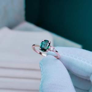 Teal Sapphire Engagement Ring – Oval Cut Lab Grown Sapphire in 925 Sterling Silver,  September Birthstone, Teal Sapphire Ring, Gift for Her