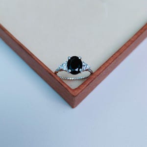 Natural Black Onyx Engagement Ring, Oval Cut Black Onyx Ring, 925 Sterling Silver Ring, Promise Ring, Anniversary Ring, Gift for Her