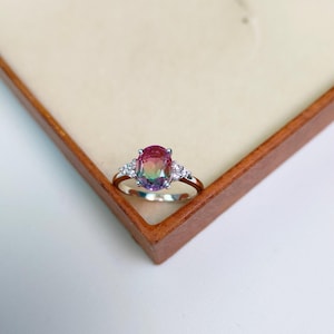 Bi Color Watermelon Tourmaline Ring, Watermelon Tourmaline Doublet Quartz Ring , Oval Cut  Tourmaline Handmade Silver Ring, Gift for Her