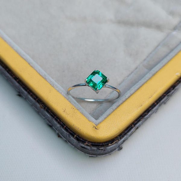 Minimalist Emerald Ring | Square Cut Lab Grown Colombian Emerald | Handmade 925 Silver Ring | May Birthstone | Engagement Gift for Her