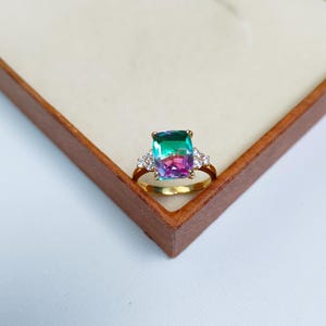 Bi Color Watermelon Tourmaline Ring, Watermelon Tourmaline Doublet Quartz Ring , Cushion Cut  Tourmaline Handmade Silver Ring, Gift for Her