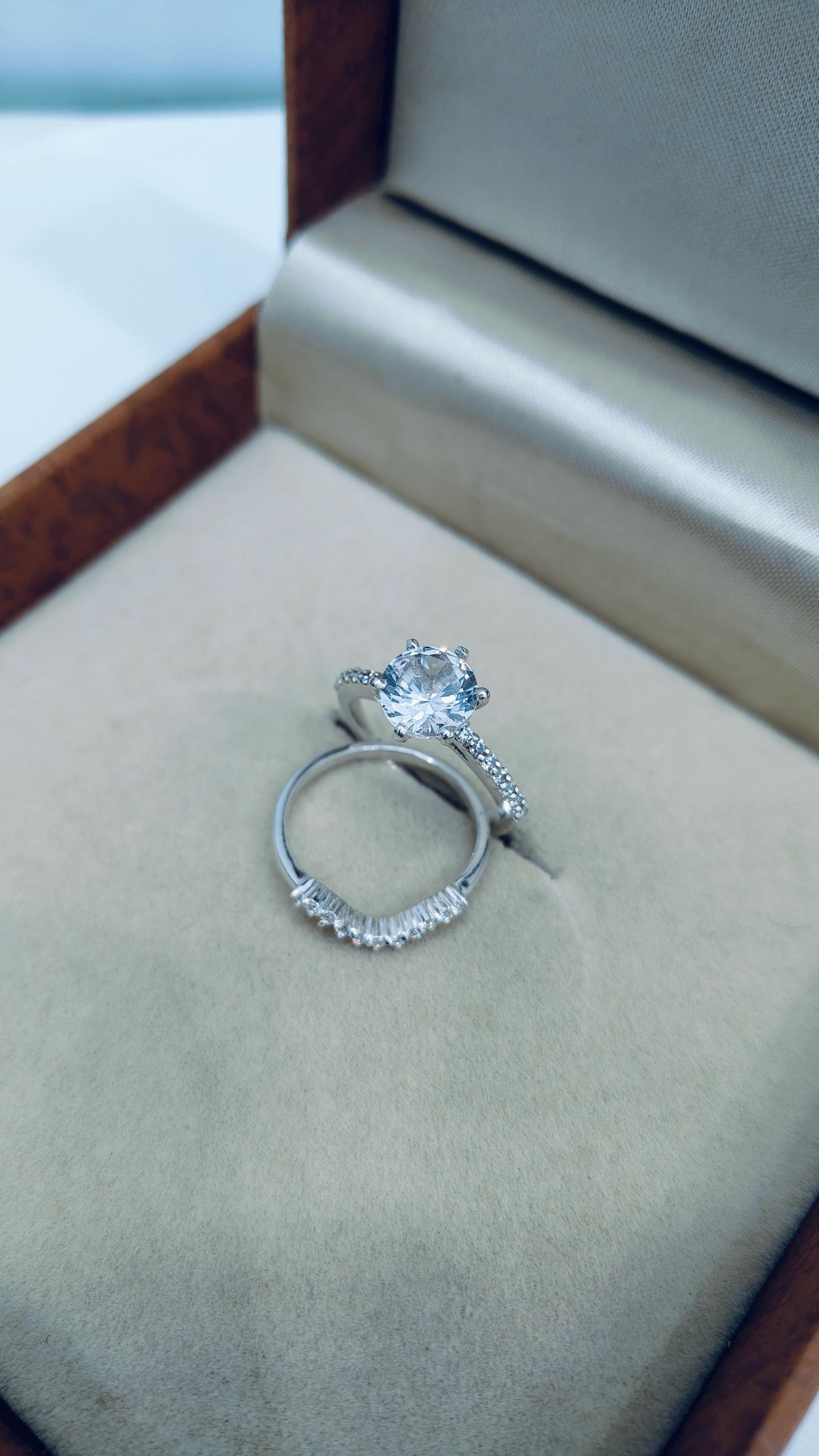 White Sapphire Bridal Ring Set, Round Cut Lab Grown White Sapphire White Sapphire Bridal Ring Set, Round Cut Lab Grown White Sapphire
