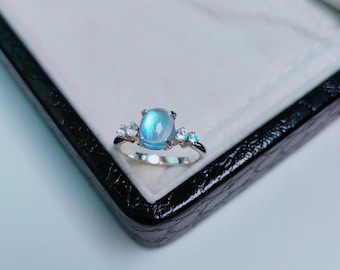 Natural Rainbow Moonstone Engagement Ring, Handmade Moonstone Ring 925 Sterling Silver Ring, Moonstone Promise Ring, June Birthstone