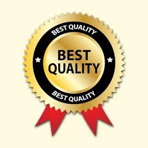 May include: A gold-colored badge with the words "BEST QUALITY" in bold black font. The badge has a black border and a red ribbon at the bottom. Two white stars are on either side of the text.