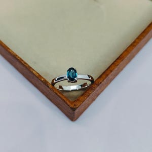 Dainty Teal Sapphire Solitaire Ring, Oval Cut Lab Grown Sapphire Ring, 925 Sterling Silver Ring, September Birthstone Jewelry, Gift for Her