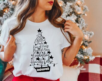 Names of Jesus Christmas Tree Shirt: Holiday Cotton Tee