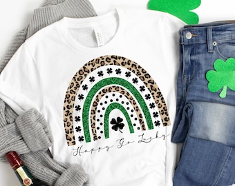 Leopard Rainbow Shamrock Shirt - St Patricks Day Tee