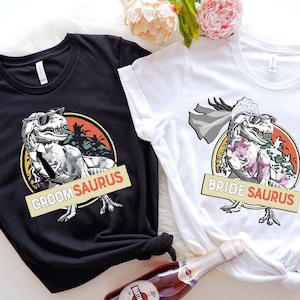 Bride and Groom Shirts, BrideSaurus ,GroomSaurus Wedding Party Shirt,Just Married Shirt,Couple Matching Shirt, Bride Shirt,Newly Married Tee