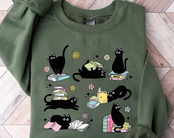 Cats Reading Books Sweatshirt - Cat Lover Gift
