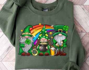St Patrick's Day Gnomes Shirt: Lucky Shamrock Rainbow Sweatshirt