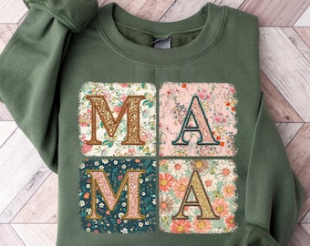 Retro Floral Mama Sweatshirt, Boho Mom Shirt