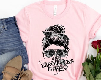 Zero F Given Skull T-Shirt: Messy Bun Skull Art Tee