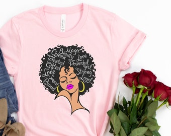 Chemise femme afro puissante, chemise afrocentrique, chemise de prière afro, chemise afro-américaine, chemise de femme noire, chemise magique noire de fille, chemise de BLM.