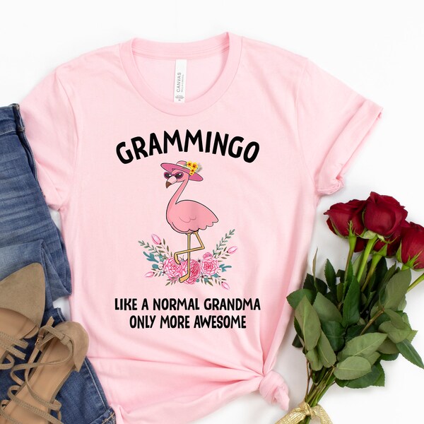 Camiseta personalizada de Grammingo, camiseta de abuela adorable, camiseta de abuela, camiseta de flamenco Grammingo, como una abuela normal, pero más genial.