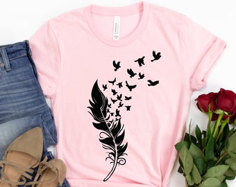 Feather Birds Graphic Tee - Unisex Summer Shirt