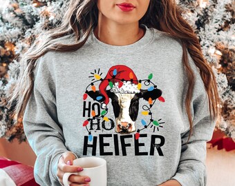 Ho Ho Heifer Christmas Cow Sweatshirt: Funny Holiday Tee