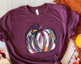 Custom Watercolor Pumpkin T-shirt, Colorful Pumpkin Shirt,Pumpkin shirt, Halloween Shirt, Autumn Shirt, Cute Fall Shirt, Gift For Halloween