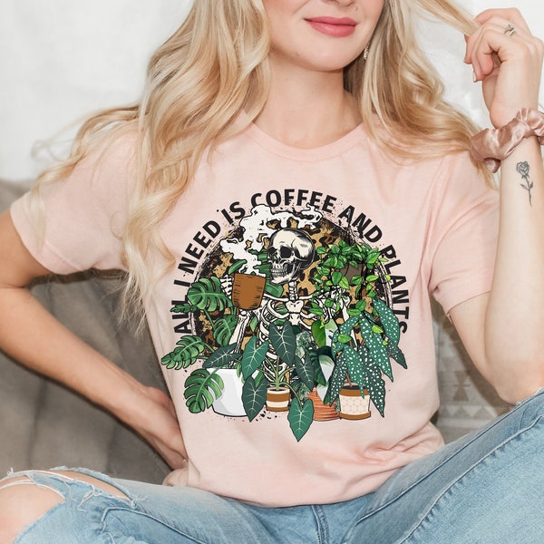 Skeleton Plant Lady T-Shirt: Coffee & Plants Graphic Tee