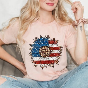 America Sunflower Shirt, USA Flag Flower Shirt, Gift For American, 4th Of July Flag Graphic T-Shirt, Freedom TShirt, Independence Shirt