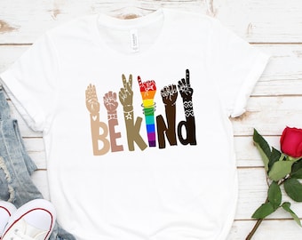Be Kind Sign Language Shirt: Rainbow Hands Kindness Tee