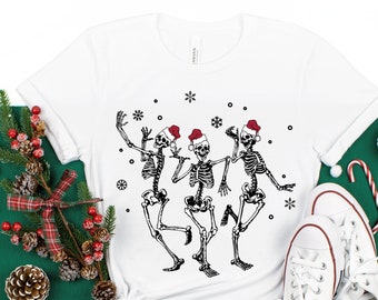 Skeleton Dancing Christmas Shirt: Goth Santa Skull Tee