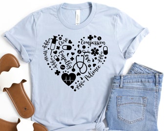Nurse Heart T-Shirt: Nursing School Tee, Gift for Nurses