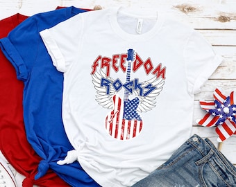 Freedom Rocks Guitar Shirt: Patriotic 4th of July Tee