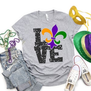Mardi Gras Love shirt, Funny Mardi Gras T-Shirt, New Orleans Shirt,Fleur-de-lis Nola Costume Party Present Tee