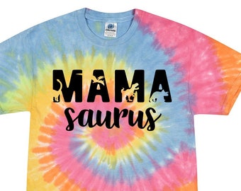 Mama Saurus Tie Dye Shirt: Funny Dinosaur Mom Gift