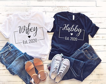 Hubby Wifey Shirts, Matching Couple Tees, Engagement Gift