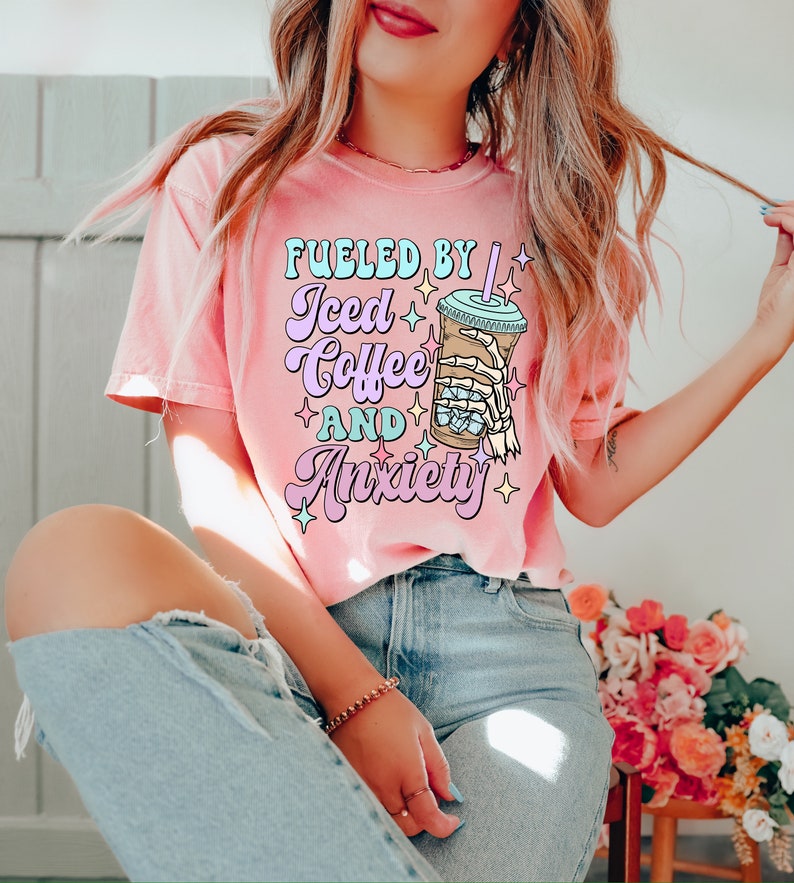 Fueled by Iced Coffee and Anxiety Shirt,Mother's Day Shirt, Mom Iced Coffee Tshirt, Mama Anxiety Shirt Tshirt, Coffee Shirt,Retro Mom shirt, image 5