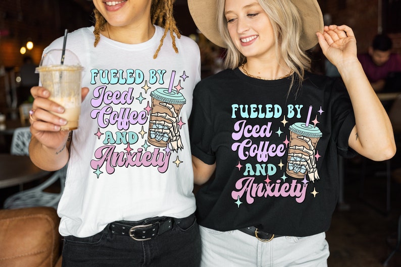 Fueled by Iced Coffee and Anxiety Shirt,Mother's Day Shirt, Mom Iced Coffee Tshirt, Mama Anxiety Shirt Tshirt, Coffee Shirt,Retro Mom shirt, image 2