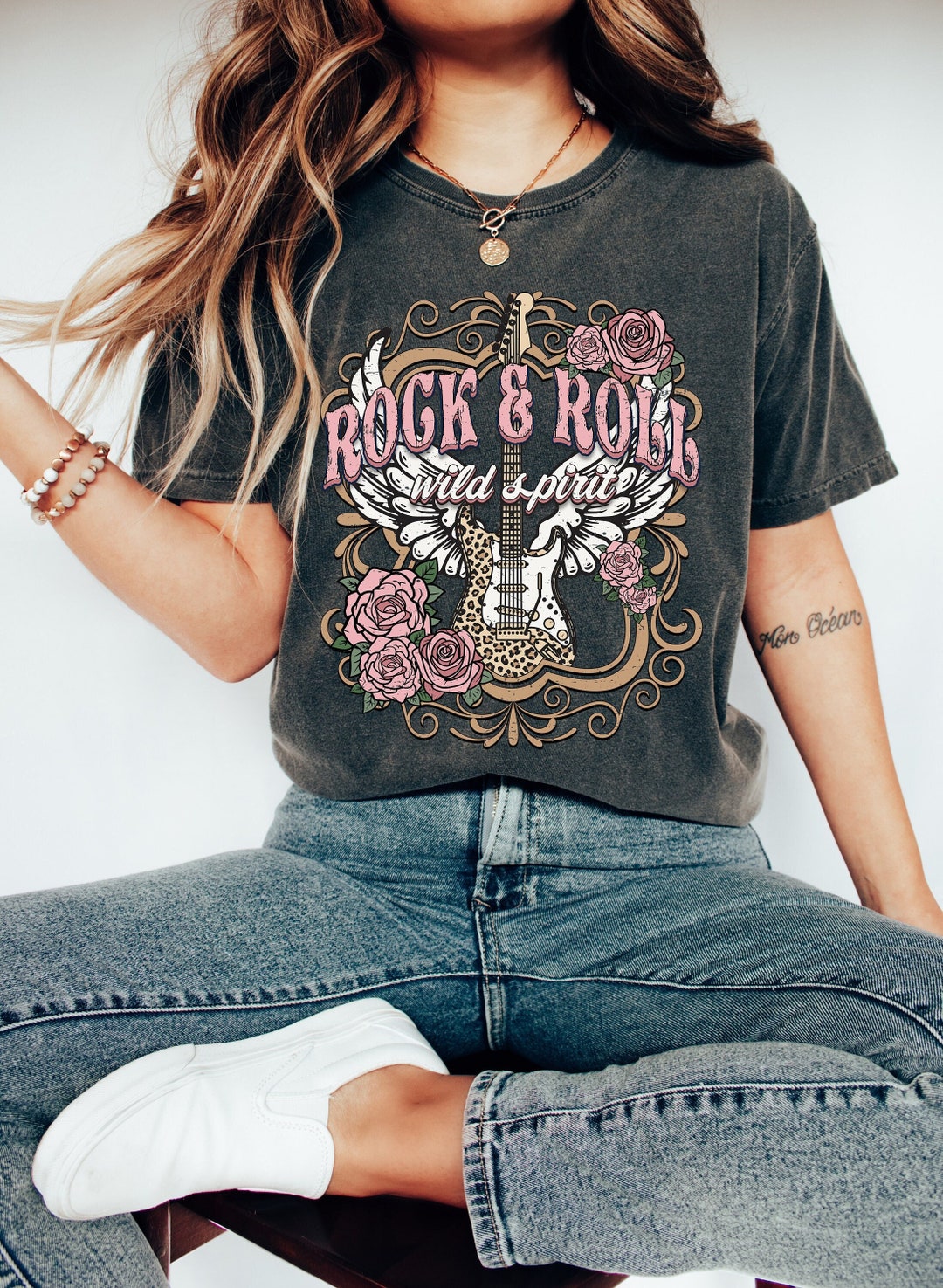 Custom Rock N Roll Tee,vintage Style Rock and Roll Shirt, Guitar Shirt
