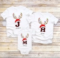 Personalized Christmas Family T-Shirt, Buffalo plaid Monogrammed Family Christmas Shirt, Custom Matching Family Tee, Initial Christmas Shirt