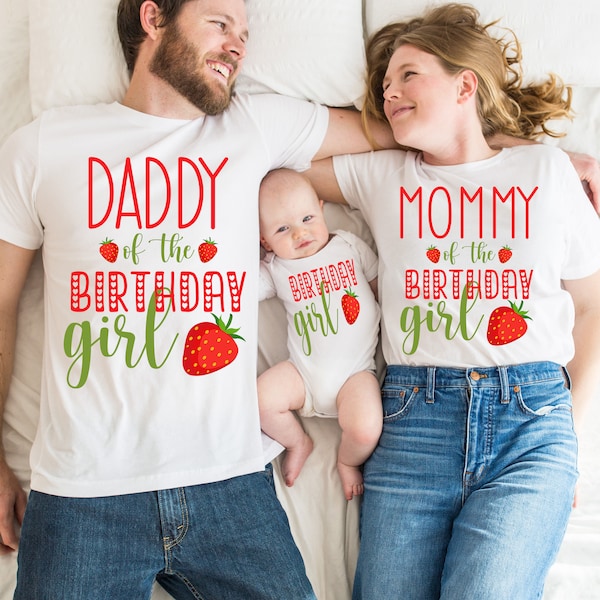 Birthday Matching Strawberry Shirt, Baby 1st Birthday,1st birthday shirts,Parents Mom Dad Birthday Party, Fruit of the Birthday Tshirts