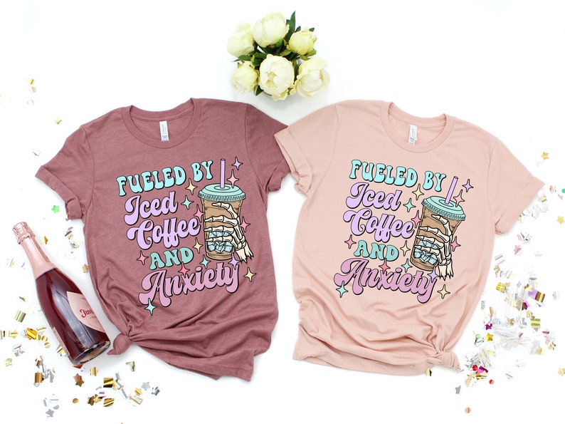 Fueled by Iced Coffee and Anxiety Shirt,Mother's Day Shirt, Mom Iced Coffee Tshirt, Mama Anxiety Shirt Tshirt, Coffee Shirt,Retro Mom shirt, image 3